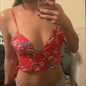 Forever 21 red floral crop top